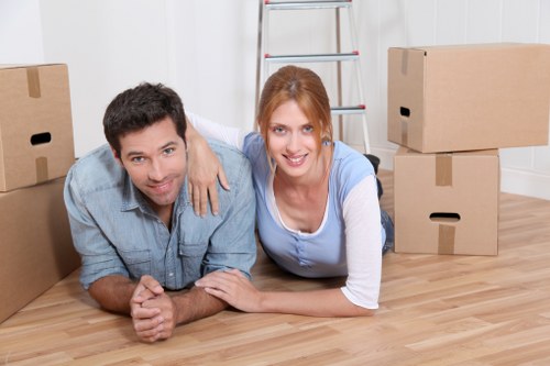 Packed boxes and furniture ready for local removals