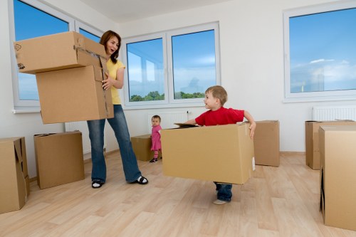 Packed boxes and furniture prepared for house removals